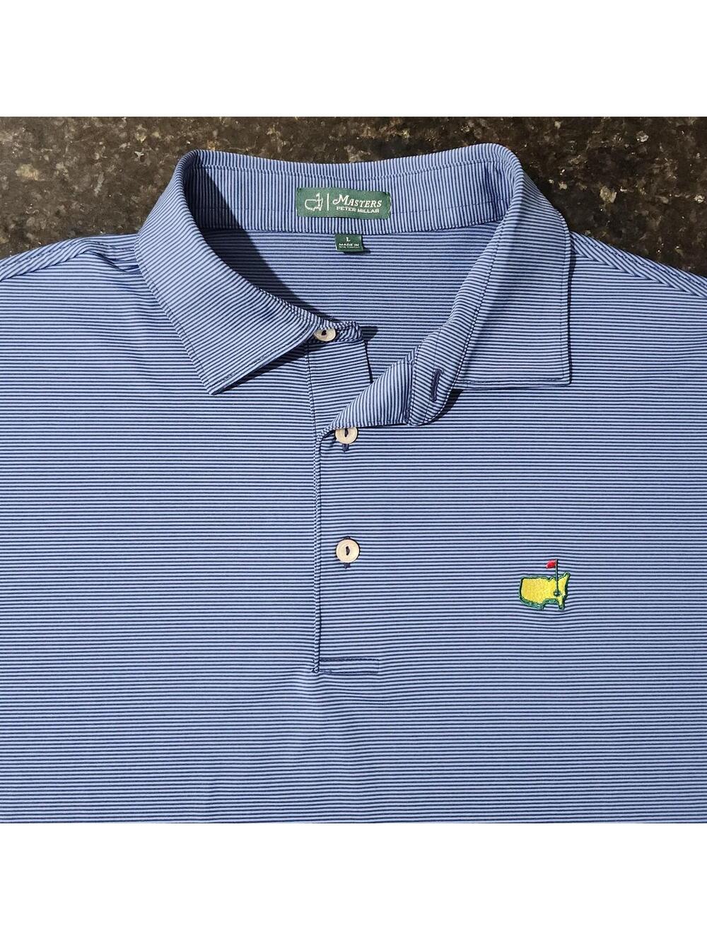 Peter Millar Masters Striped Golf Polo Shirt Mens Large Stretch Performance Flaw